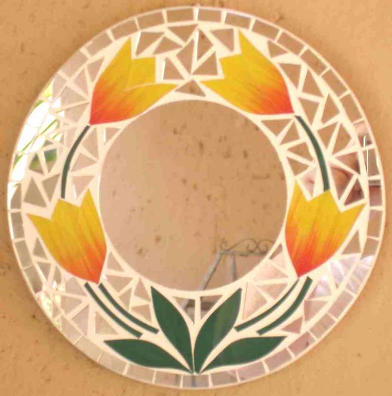 Yellow and Red flower round mosaic mirror 20 cm
