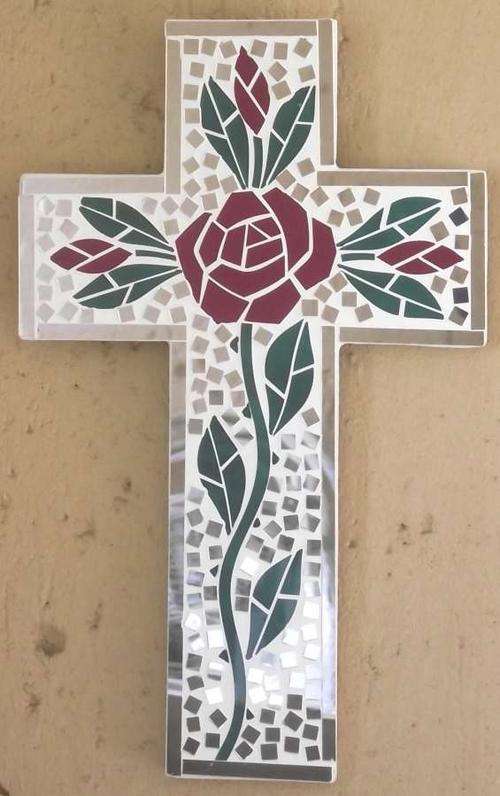 Large Rose mosaic cross - 35 x 22 cm