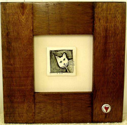 Frame with corner cat tile - tile and frame locally made! 46 x 46 cm