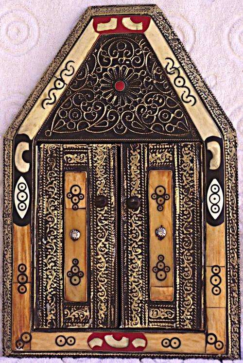Handmade Moroccan Imported Metal with white and red bone mirror - 40 x 26 cm