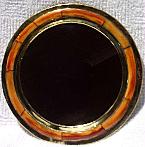 Handmade Moroccan Imported Round copper and orange bone frame mirror medium - Diameter 27 cm