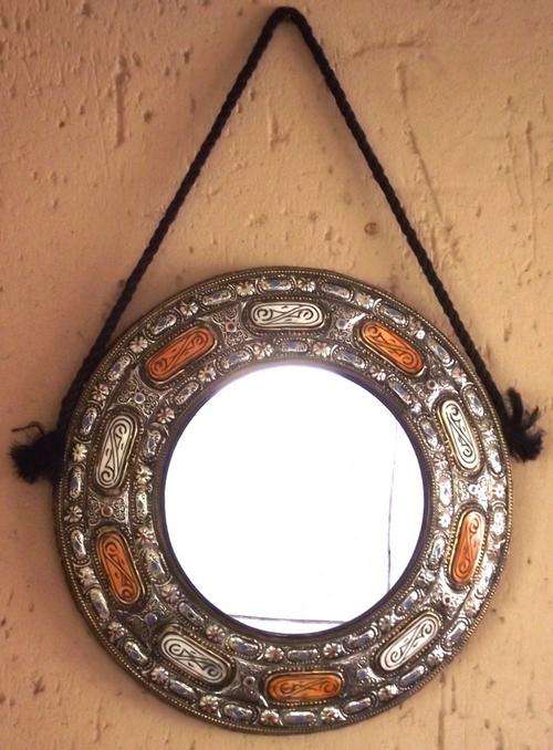 Handmade Imported Moroccan!! Large round decorated mirror hangin from rope - Hanging 72 x 45 cm