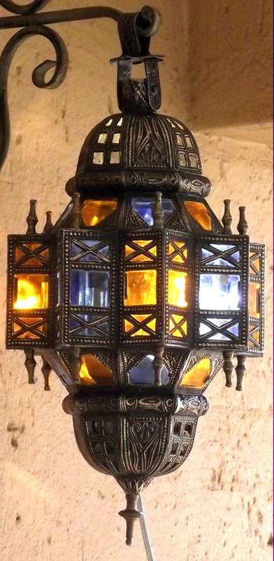 Medium detailed metal eight glass corner lantern - 44 x 21 cm