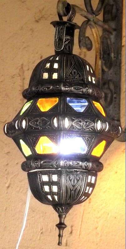 Handmade Medium Detailed design metal three rim with yellow blue and green hanging lamp - 38 x 18 cm