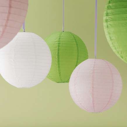 Round Paper Chinese Lanterns 20cm White, Green,Pink