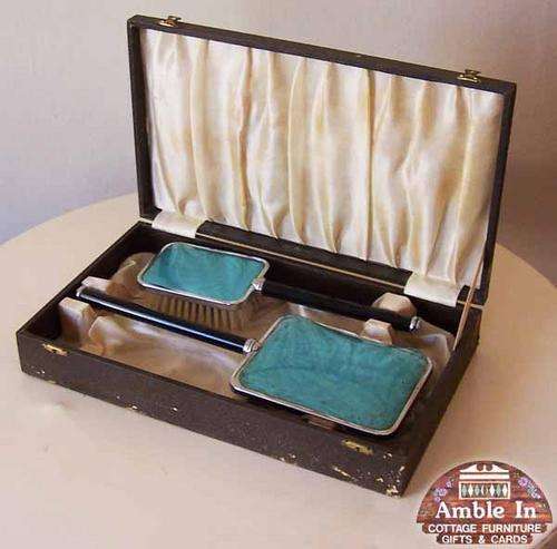 Mirror and Brush Set (Blue) - Amble In Antiques