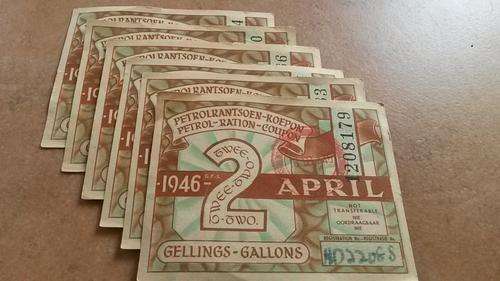 7 x Post WWII Petrol Ration Coupons.April 1946 - 2 Gallons