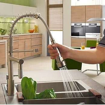 X-LARGE Luxurious nickel brushed kitchen pull out spray basin sink faucet taps mixer