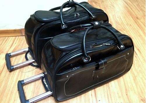 Set of 2 High Quality Duffle Luggage Bags with Roller Wheels - BLACK