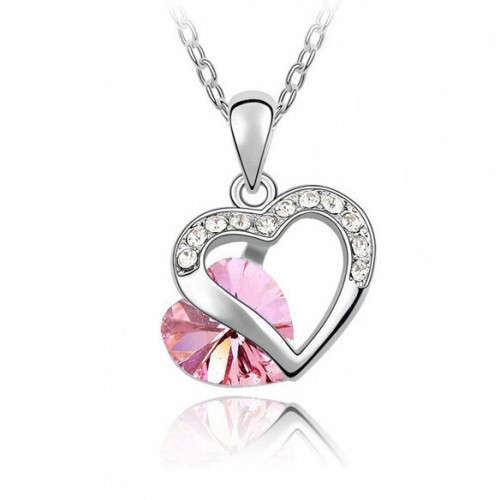 ROMANTIC CRYSTAL PINK HEART PENDANT WITH CHAIN ONLY ONE AVAILABLE