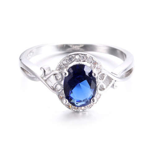 ***ELEGANT*** DEEP BLUE AUSTRIAN CRYSTAL 925 STERLING SILVER RING - SIZE  8