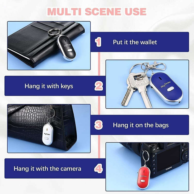 LED Smart Key Finder Mini Portable Keychain Anti-Lost Whistle Sensor Keychain Tracker