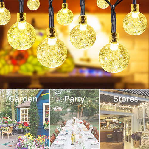 Solar String Lights Outdoor Spherical Bulbs Waterproof Garden Lights Holiday Decoration