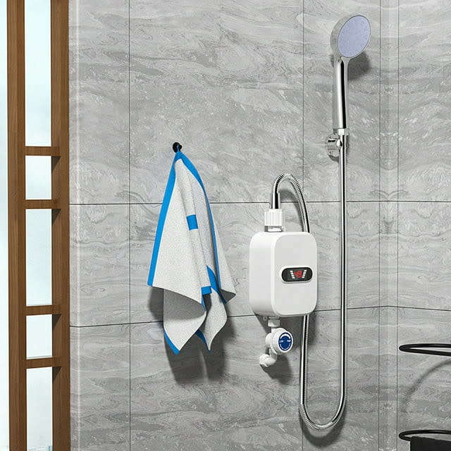 3500W Electric Tankless Water Heater Shower Head Set, Instant Hot Water Heater LCD Display, White