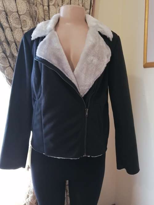 Black sherpa lined biker jacket