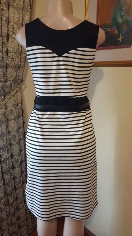 Black & white striped dress with black belt