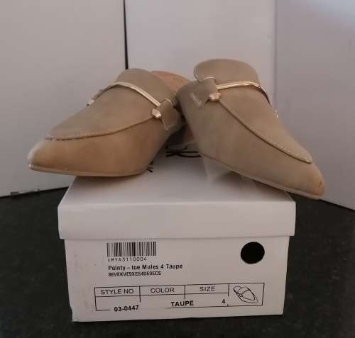 Taupe Pointy Toe Mules