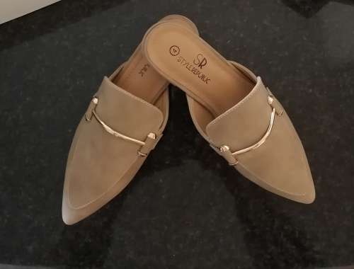 Taupe Pointy Toe Mules