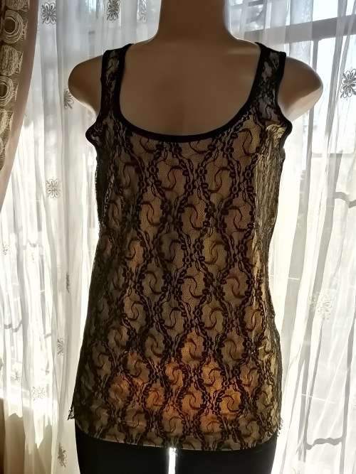 Black Lace and Gold Sleeveless Top