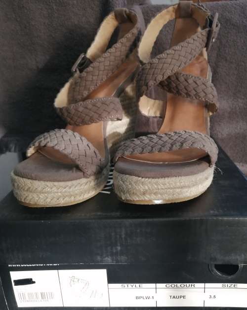 Braided Strap Espadrille Taupe Wedges