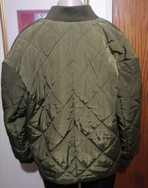 Olive Green Oversized Quilted Bomber Jacket