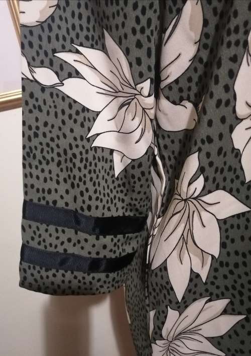 Olive Green Flower Dress With 3/4 Sleeves