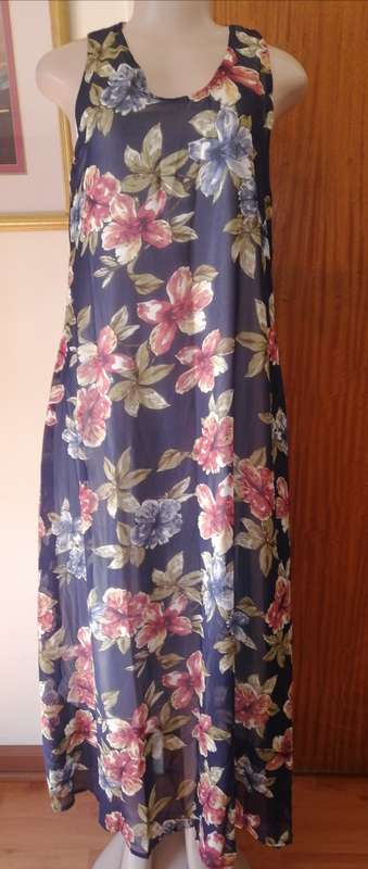 Navy Floral Chiffon Maxi Dress