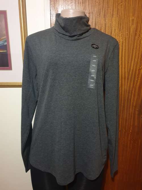 Charcoal Melange Stretch Cotton Blend Poloneck