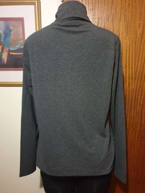 Charcoal Melange Stretch Cotton Blend Poloneck