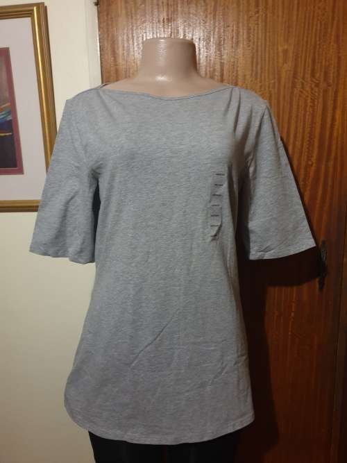 Grey Melange Plain Boat Neck Cotton T-shirt