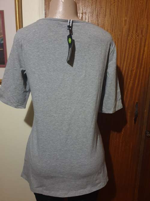 Grey Melange Plain Boat Neck Cotton T-shirt