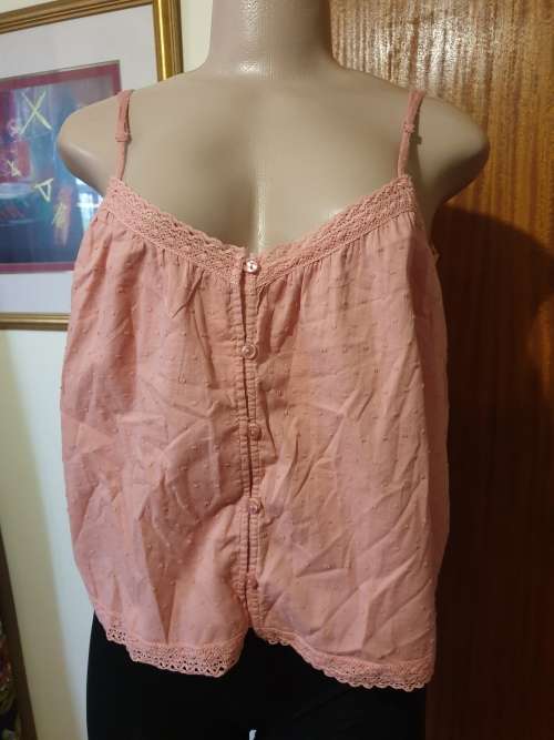 Peach Buttoned Lace Inset Dobby Camisole