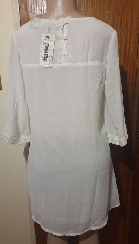 Cream 3/4 Sleeve Chiffon Dress