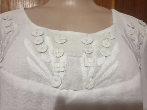 Cream 3/4 Sleeve Chiffon Dress