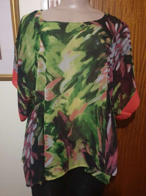 Red and Green Batwing Top