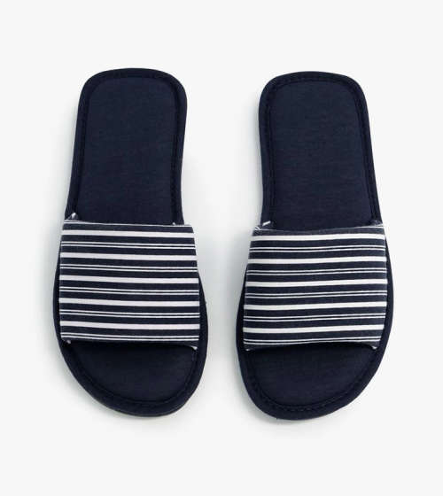 Navy Striped Band Slippers