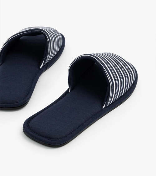 Navy Striped Band Slippers