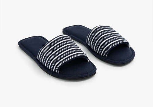Navy Striped Band Slippers