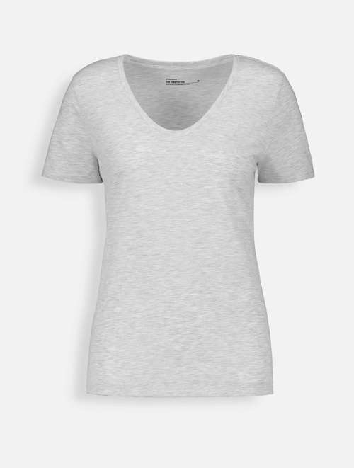 Light Grey Melange StayNew Slim Fit Voop Neck Stretch T-shirt