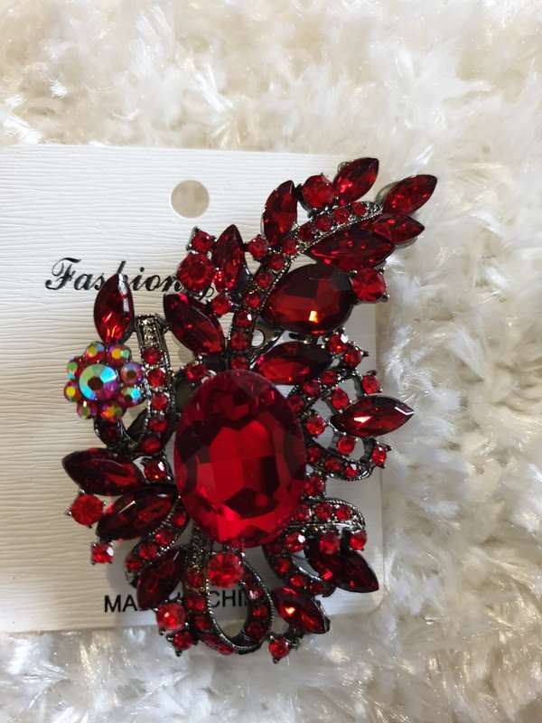 Large Red Rhinestone Brooch