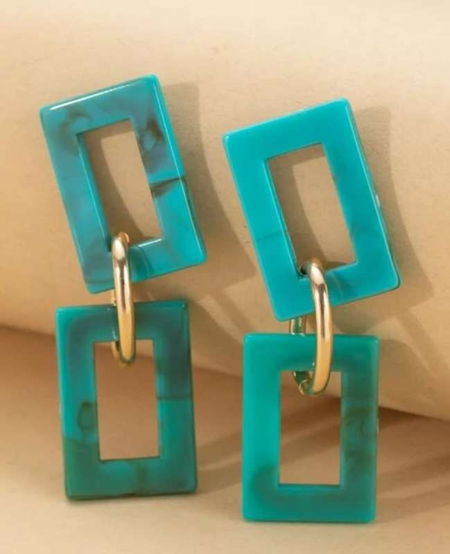 Green Geometric Drop Earrings