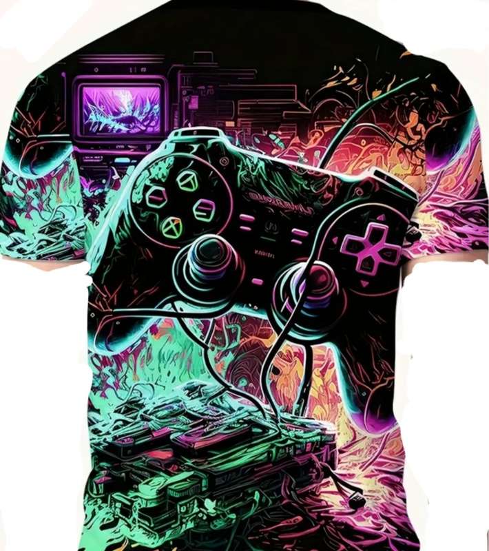 Crew Neck Game Console Print Men`s T-shirt