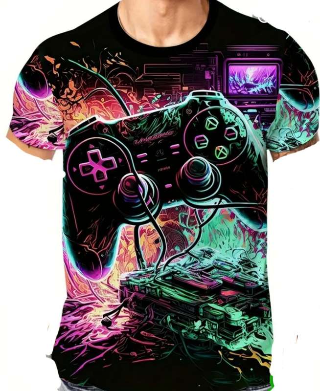 Crew Neck Game Console Print Men`s T-shirt