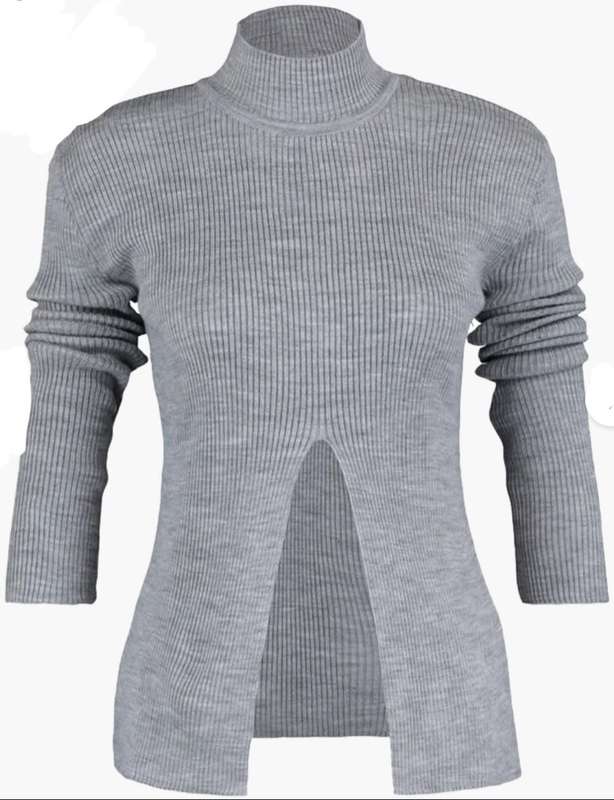 Trendyol Grey Detailef Stand Up Collar Sweater