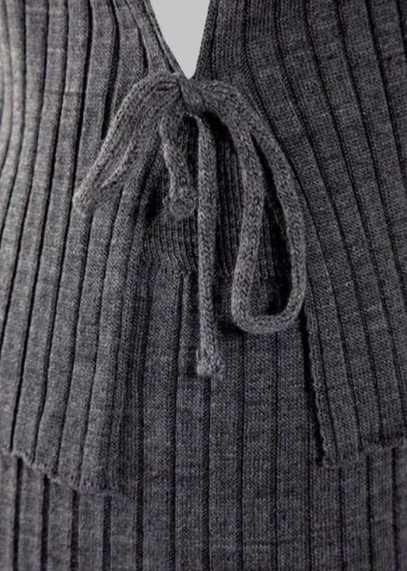 Trendyol Grey Ribbed High Neck Top and High Waist Leggings