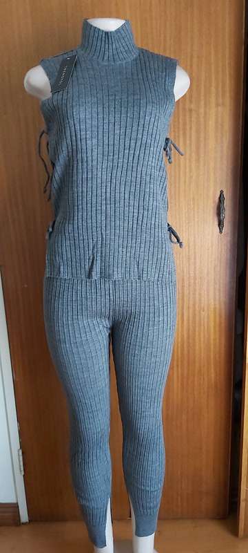 Trendyol Grey Ribbed High Neck Top and High Waist Leggings
