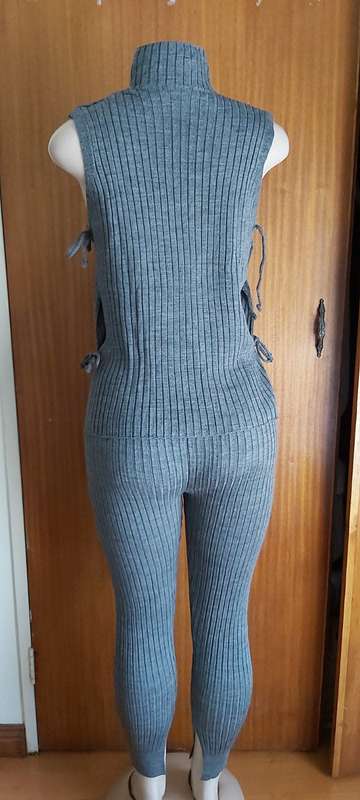 Trendyol Grey Ribbed High Neck Top and High Waist Leggings