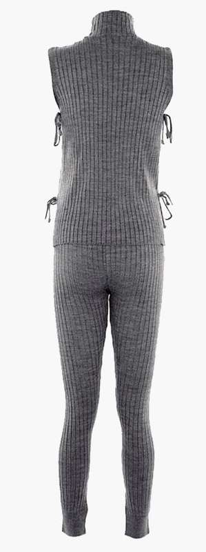 Trendyol Grey Ribbed High Neck Top and High Waist Leggings