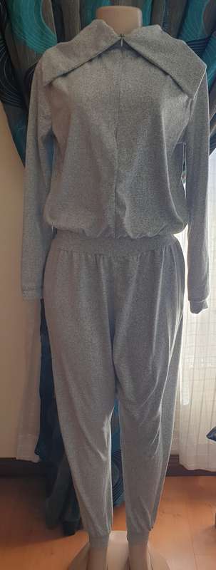 Grey Melange Funnel Neck Warm Handle Jumpsuit