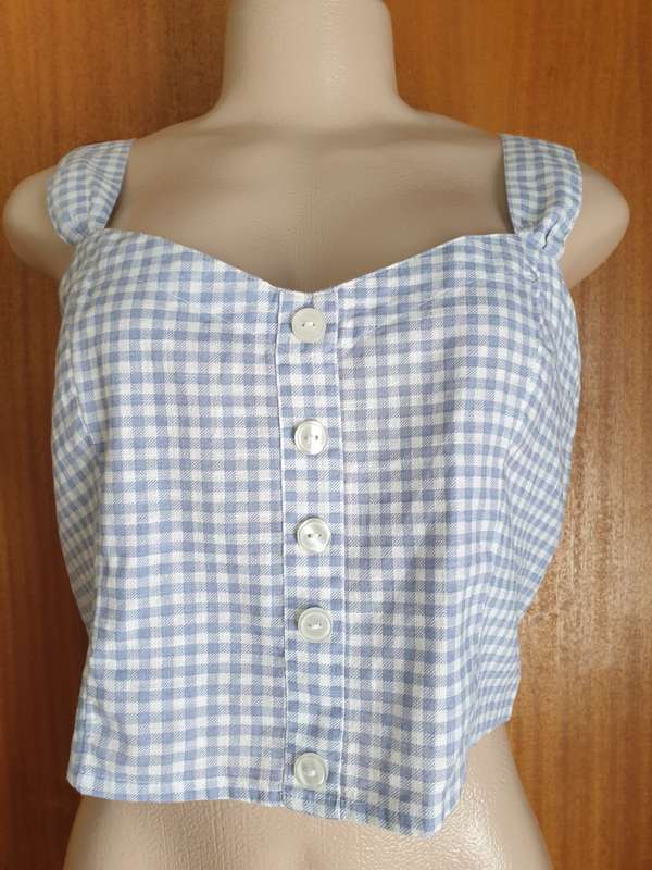 Blue Shirred Back Cotton Camisole